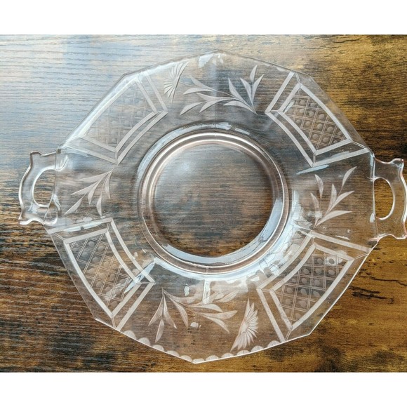 Vintage Pink Elegant Depression Era Glass Platter W Floral Etchings - Picture 2 of 4